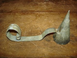 19th C Old Early Tin Candle Snuffer Rare Unique Handle Witch Hat Cone photo