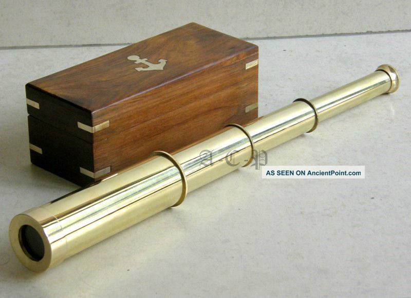 Nautical Full Brass Telescope With Wooden Box Collectible Marine Vintage Gift Telescopes photo