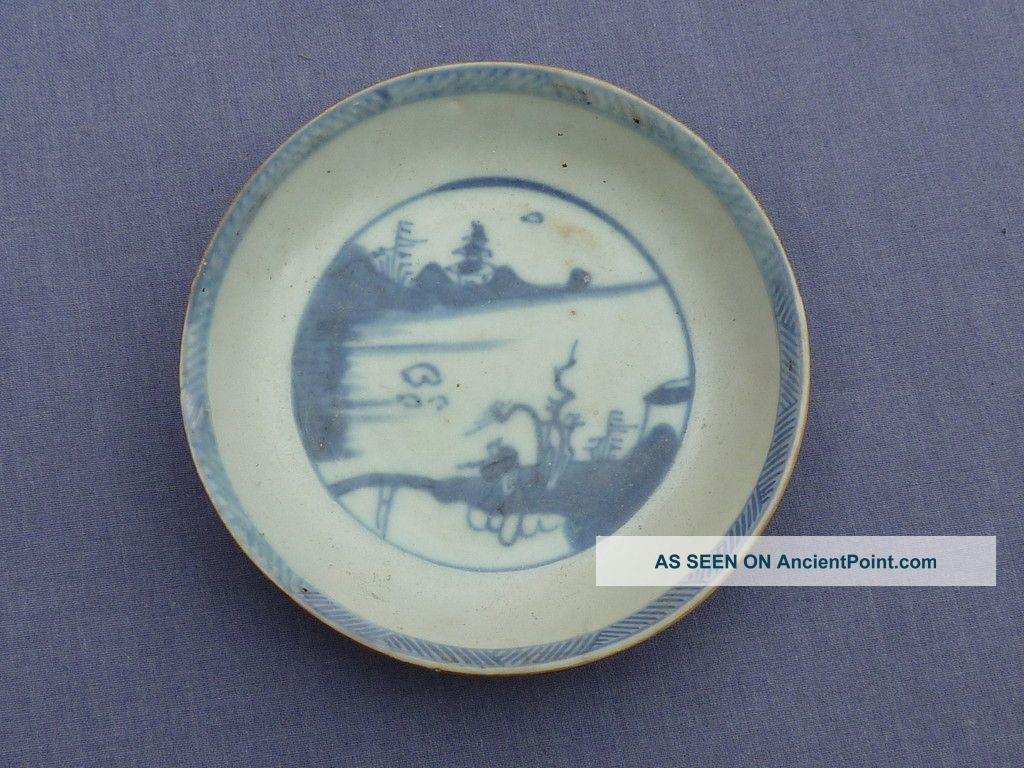 Chinese C.  1730 Ca Mau Blue & Whte Scholar/ River Saucer Plates photo