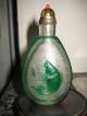 Antique Carved Peking Glass 19th Century Fish Snuff Bottle & Amber Lid Snuff Bottles photo 2