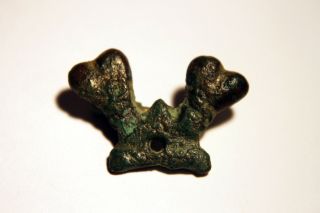 Ancient Luristan Bronze Double Ibex Amulet C.  800 Bc photo