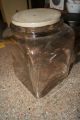 Antique Early Hoosier Style Large Square Jar Store Candy Display Heavy 4 Qt Jars photo 1