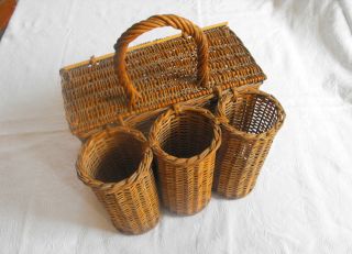 Vintage French Picnic Basket In Woven Willow photo