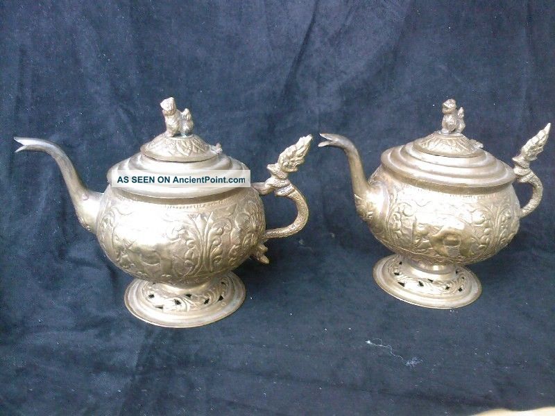 Old Antique Teapot Or Kettle Singha Closer Animals Figure Hand Craft Rare Teapots photo