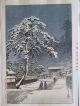 Japanese Woodblock Print By Kawase Hasui - Honmonji Temple Winter Scene Prints photo 6