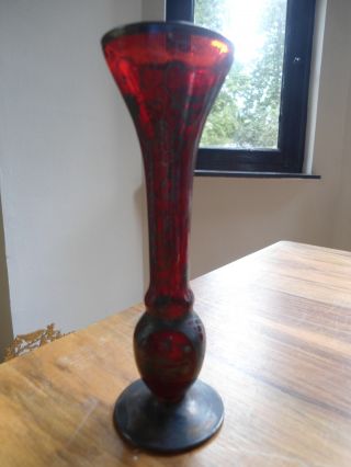 Antique Art Deco Nouveau Lovely Little Cranberry Overlay Art Glass Vase photo