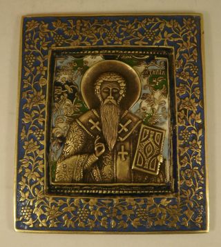 Antigue Russian Orthodox Bronze Icon Enamel 19th.  Ikone Icona Icono photo
