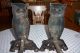 Vintage & Antique Cast Iron Owl Andirons With Glowing Eyes 407e Hearth Ware photo 4