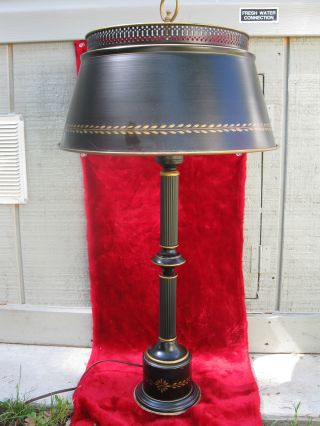 Vintage Colonial Black & Gold Stenciled Tole Table Lamp photo
