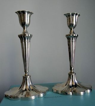 Pair Tall Exquisite Tiffany Art Nouveau Sterling Fluted Candlesticks & Box photo