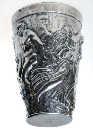 Antique German Hand Embossed Silver 4½”h Wine Beaker Cup By Th.  Heiden Munich photo