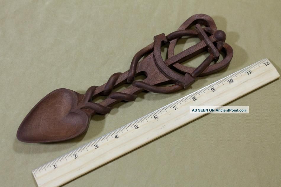 Antique Hand Carved Folk Art Heart & Anchor Sailor’s Valentine Spoon Nr Folk Art photo