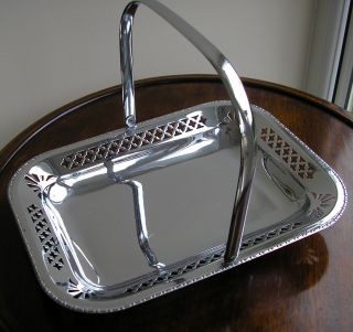 Vintage Art Deco Chrome Plated Swing Handle Cake Stand/tray photo