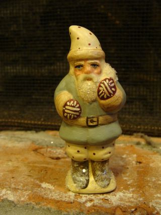 Black Forest Chalkware Charming Old World Folk Art Mini Santa W/bag 3 1/2 