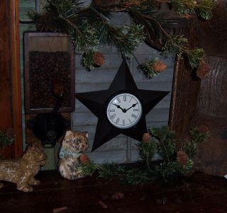 Pattis Ratties Primitive Rustic Tin Barn Star Wall Clock Great Gift Idea photo