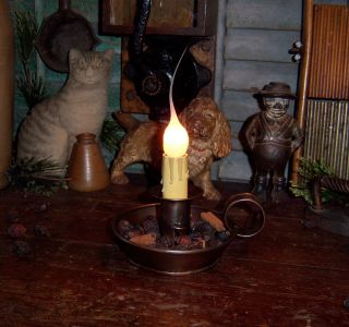 Primitive Antique Vtg Style Bronze Quaker Candle Lamp Light Lite Copper photo