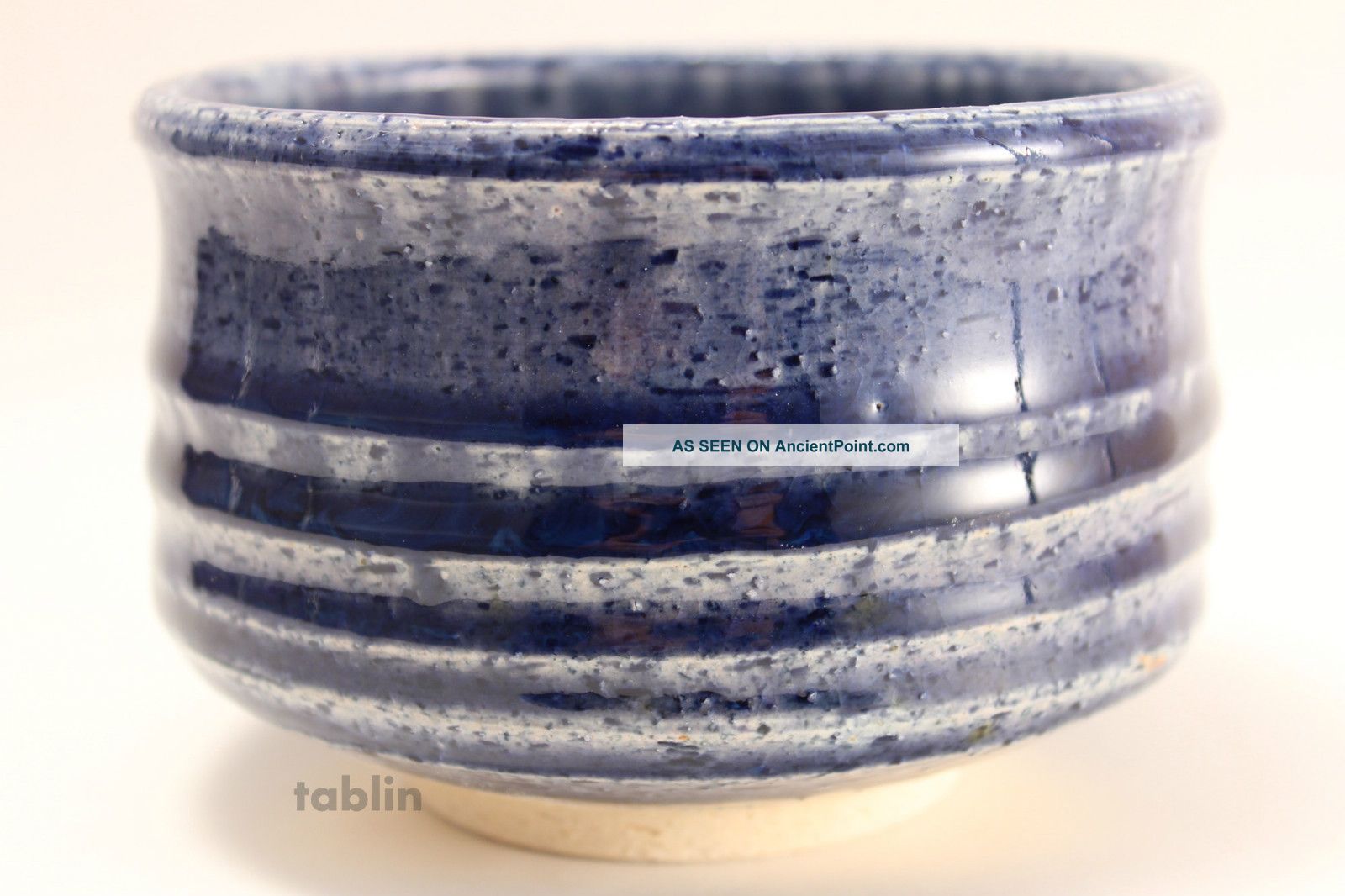 Mino Yaki Ware Japanese Tea Bowl Indigo Blue Glaze Chawan Matcha Green Tea Bowls photo