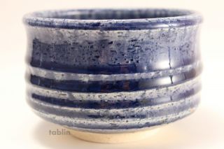 Mino Yaki Ware Japanese Tea Bowl Indigo Blue Glaze Chawan Matcha Green Tea photo