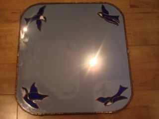 Stained Glass Blue Bird Vintage Mirror Wooden Back With Chain photo