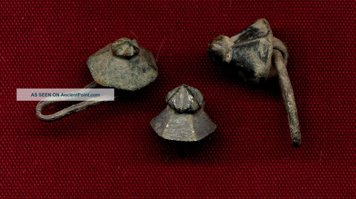Loracwin Fantastic Lot 3 Bronze Buttons Rare Hexagonal Design Silver,  16th Cent European photo