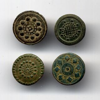 Loracwin Awesome Lot 4 Brass Buttons Decorated Medieval Relief,  16th Century photo
