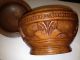 Vintag Rare Wooden Sugar - Spices - Herbs - Candy Bowl With Lid Initialed (n) 4  X4 Bowls photo 5