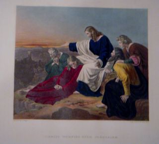Antique Colored Engraving Christ Weeping Jerusalem 1847 photo
