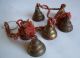 6 Vintage Primitive Brass Etched Christmas Jingle Sleigh Bells W Cord Primitives photo 1