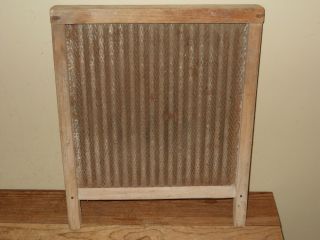 Small Antique Double Sided Ribbed Corragated Metal Washboard In Good Wood Frame photo