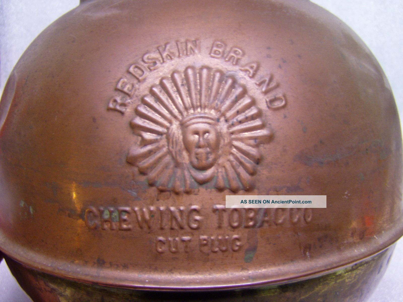 Vintage Brass Redskin Brand Chewing Tobacco Cut Plug Spitoon Spiton Lead  Bottom