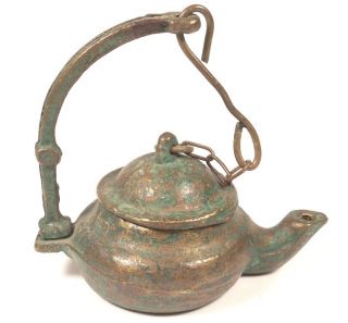Antique Renaissance Bronze Oil Lamp Ca 1400 - 1600 Ad photo