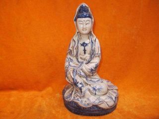 Kuanyin Buddhist Statues Colorful Antique Chinese Porcelain Ceramic Ancient photo