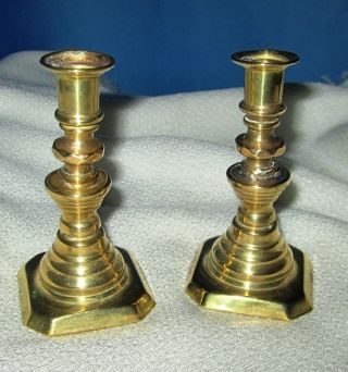 Vintage Antique Brass Beehive Candlesticks Holders Miniature Small 4 