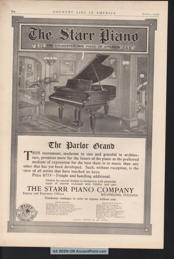 Fp 1909 Starr Piano Music Play Richmond Instrument House Keyboard photo