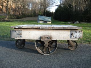 Small Antique Industrial Factory Cart - Rustic Lineberry Coffee Table Cart photo