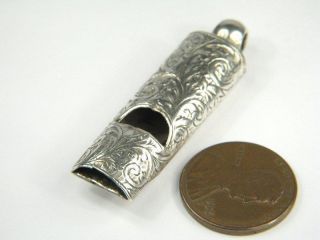 Antique Victorian English Silver Dog Whistle Charm Fob C1900 photo