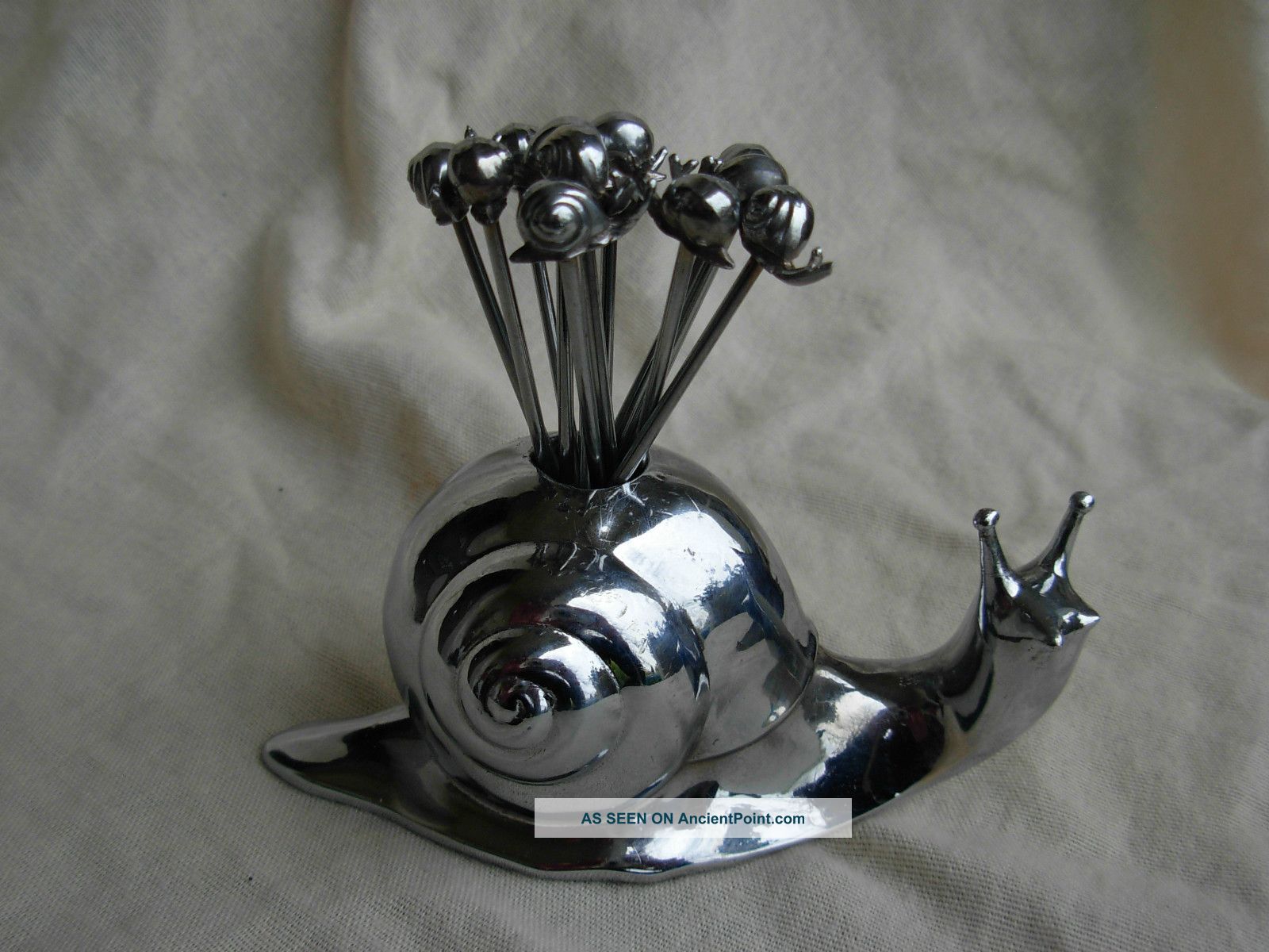 French Art Deco Chrome Plated Snail Pick,  Around 1940s Art Deco photo