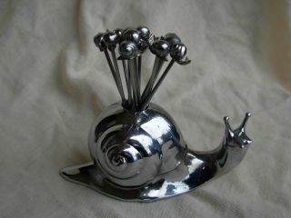 French Art Deco Chrome Plated Snail Pick,  Around 1940s photo