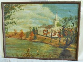 L D Wells Vintage 50s Mid Century Modern Painting New England Fall photo