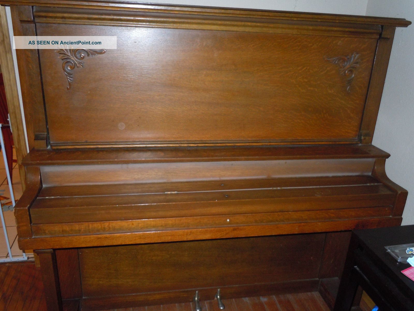 Early Upright Tiger Oak Piano Made By Bradley & Sons (fla.  Pick - Up. ) Keyboard photo
