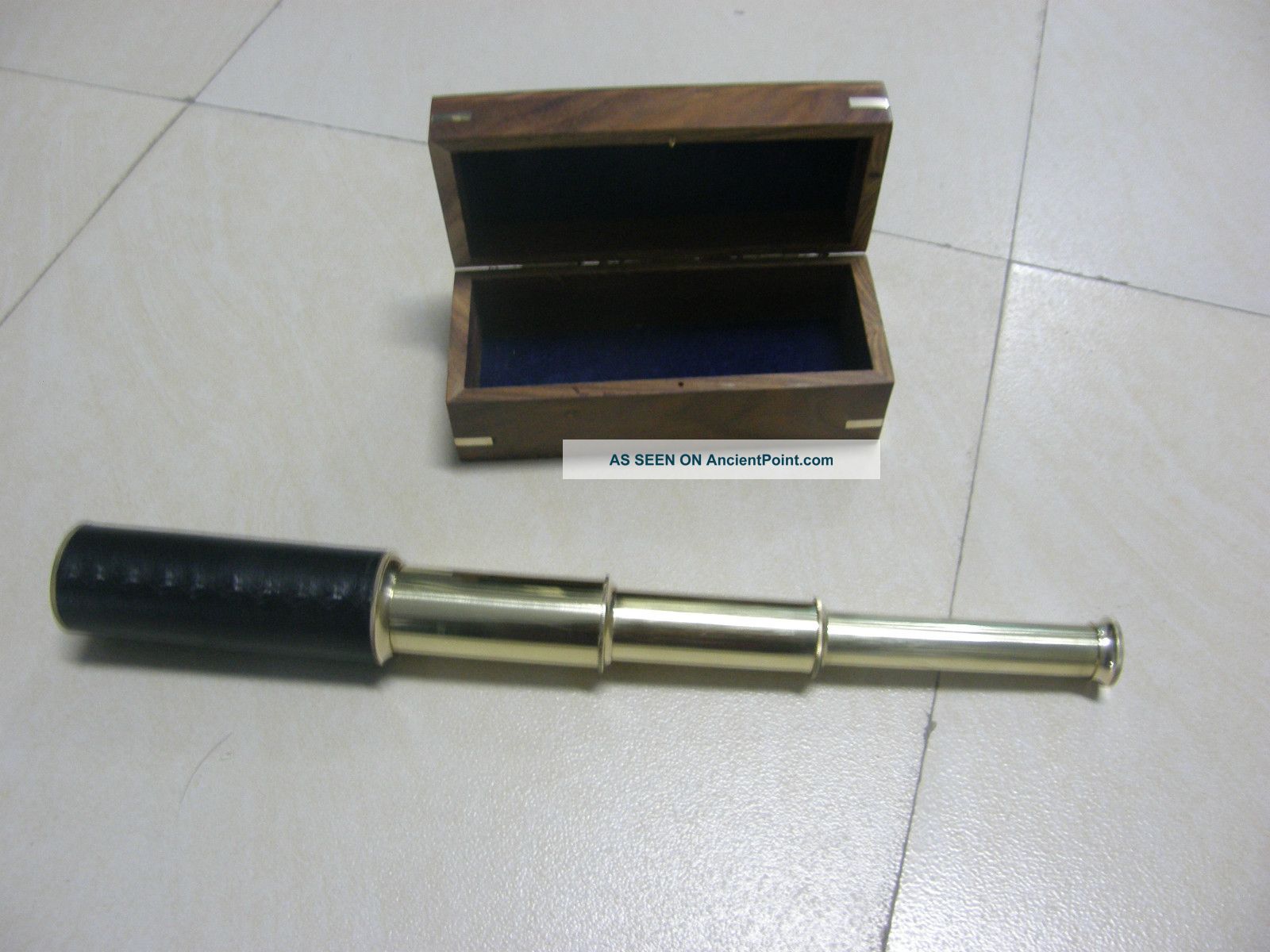 Nautical Brass Pullout Telescope With Wooden Box Collectible Marine Prop Gifts Telescopes photo