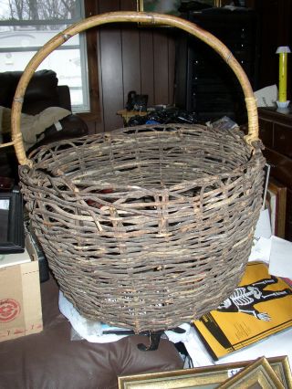 Old Xlarge Handwoven Wood Apple Or Fruit Basket photo