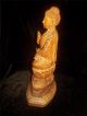 Antique Chinese Carved Wood Figure Kwan Yin Buddha Statue On A Lotus Flower Buddha photo 7