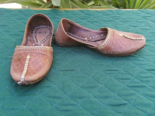 Vintage Middle Eastern Child ' S Handmade Tan Slippers photo