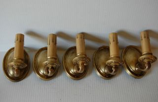Matching Set Of 5 Brass Wall Sconces W/ Electric Candle Sockets Art Deco Nouveau photo