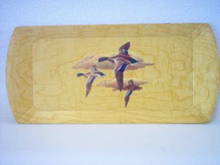 Hasko Vintage Lithographed Wood Tray Flying Ducks Motif (vg) Haskelite Mfg Corp photo