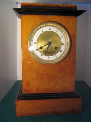 19 Th Antique French Clock Burr Elm Mantle Circa 1830 photo