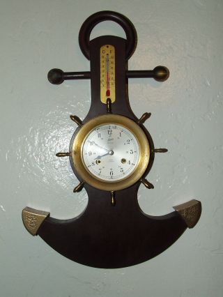 Vintage Schatz German Nautical Anchor Ships Bell Maritime Ship Clock Thermometer photo