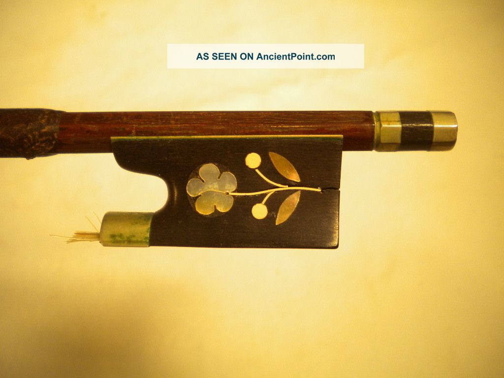 Old/antique German Violin Bow Pearl Inlaid Floral Design Ebony Frog C1880 - 1930 String photo