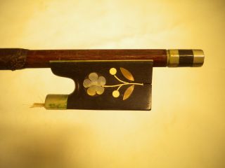 Old/antique German Violin Bow Pearl Inlaid Floral Design Ebony Frog C1880 - 1930 photo